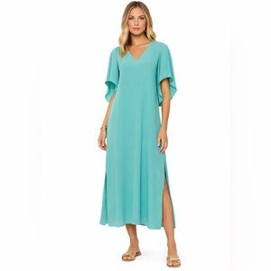 Anna Cate Meredith Short Sleeve Midi Dress Teal Size XS Flowy Resort Wedding